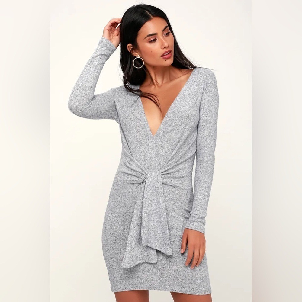 Free People Ginger Cozy Tie Front Heathered Navy/Gray Sweater Dress - Women's XS